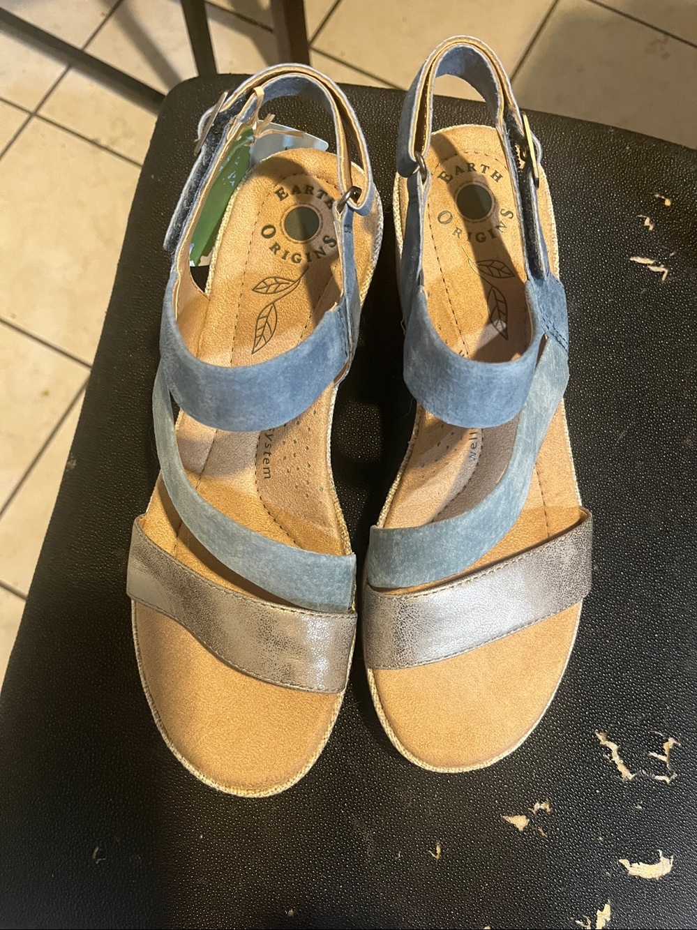 Earth Origins Blue Suede & Silver Strap Slingback Sandals
